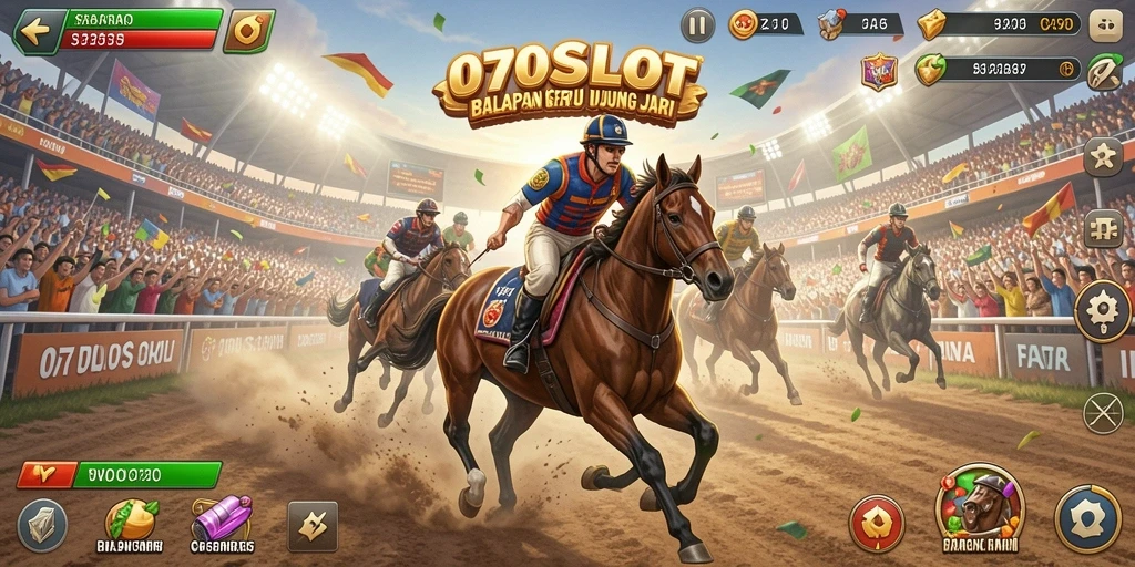 Screenshot gameplay seru dari 070SLOT saat balapan.