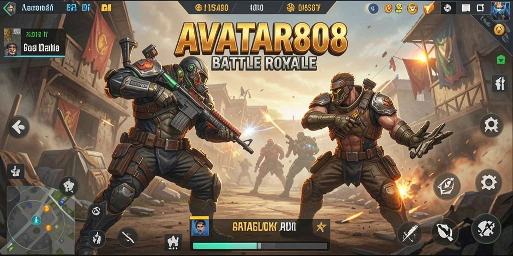 Screenshot utama AVATAR808 menampilkan aksi seru dalam gameplay Battle Royale.