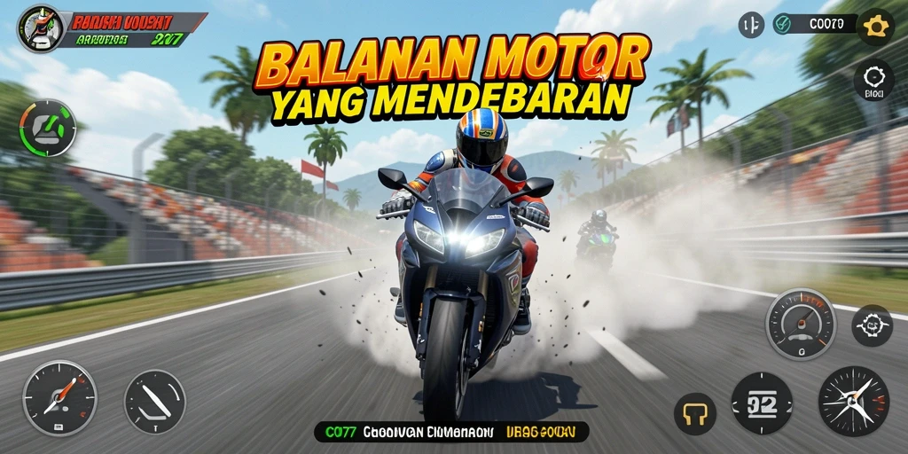Screenshot gameplay C0077 menampilkan aksi balapan yang mendebarkan.