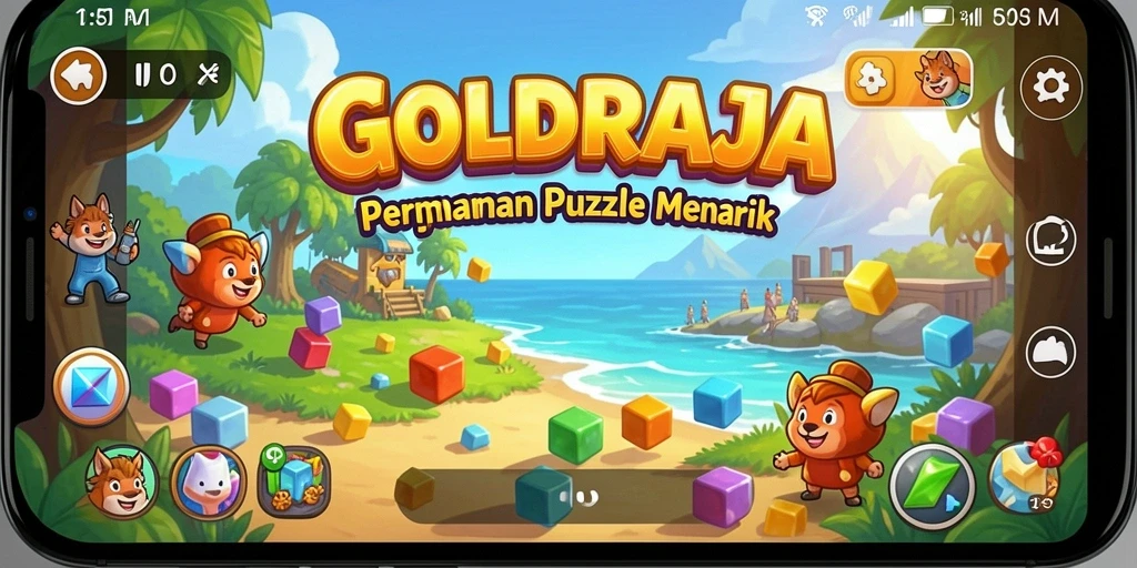 Tampilan gameplay GOLDRAJA dengan berbagai tantangan puzzle.