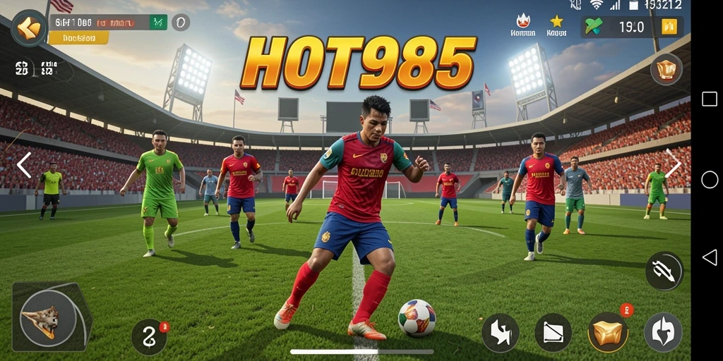 Tangkapan layar dari gameplay HOT985 yang menampilkan aksi olahraga yang seru.