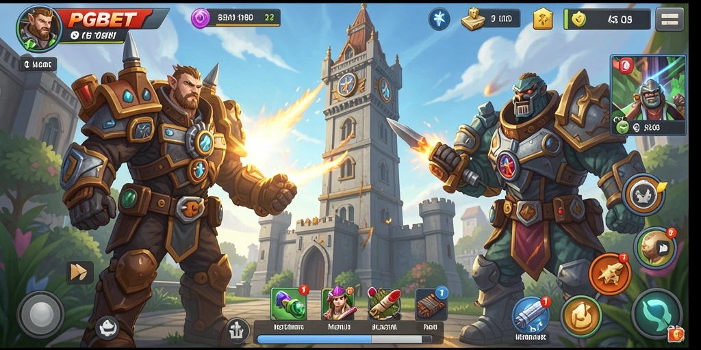 Tampilan gameplay PGBET dengan menara pertahanan yang strategis.