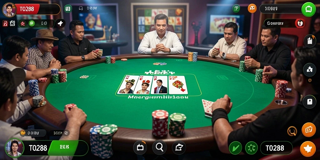 Tampilan gameplay TO288 yang mendebarkan saat bermain Poker.