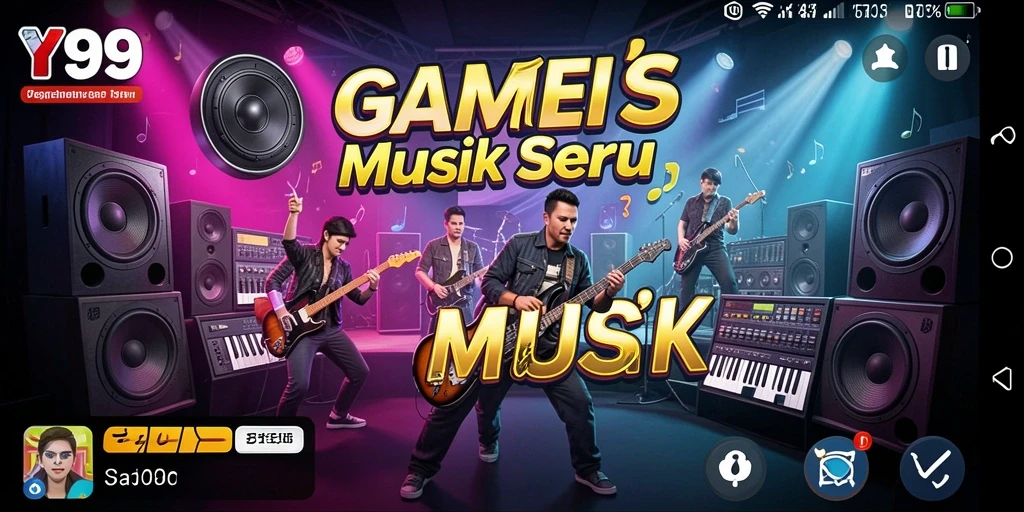 Tampilan gameplay Y89 dengan berbagai tantangan musik yang seru.